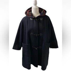 Jacob Jr. Vintage Wool‎ Navy Plaid Toggle Coat Hooded Full Zip Women's 74289